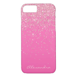 Monogram Hot Pink and Glitter Sparkle iPhone 8/7 Case