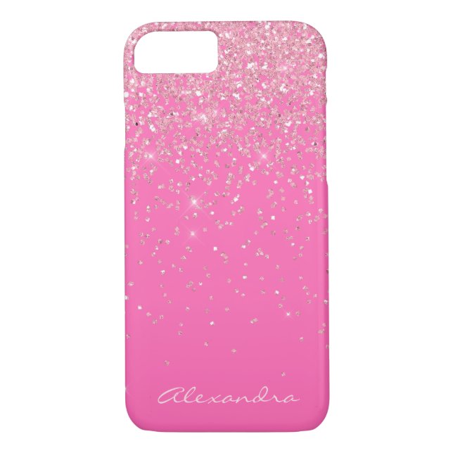 Monogram Hot Pink and Glitter Sparkle Case-Mate iPhone Case (Back)