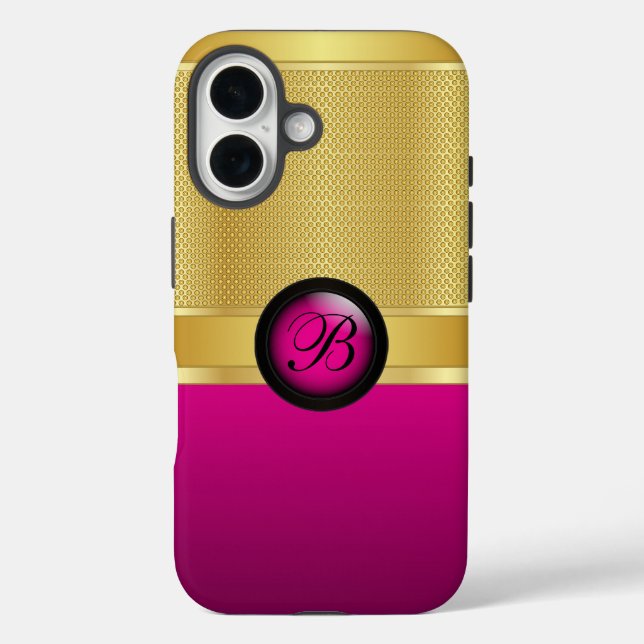 Monogram Hot Pink and Gold Mesh Case-Mate iPhone Case (Back)