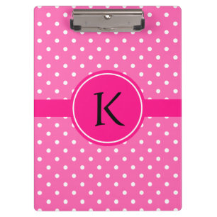 Monogram Hot Pink and White Polka Dot Pattern Clipboard