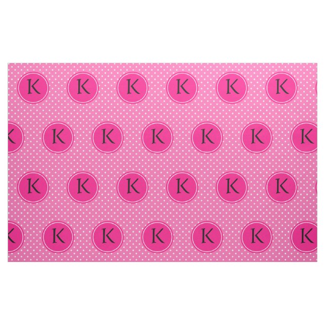 Monogram Hot Pink and White Polka Dot Pattern Fabric (Yard)