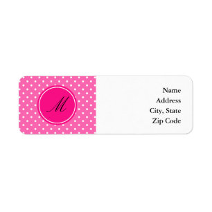 Monogram Hot Pink and White Polka Dot Pattern Return Address Label