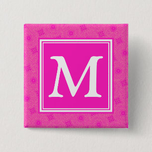 Monogram hot pink circles pattern 15 cm square badge