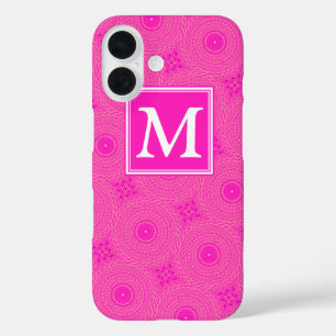 Monogram hot pink circles pattern iPhone 16 case