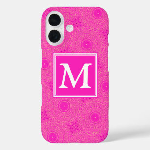 Monogram hot pink circles pattern iPhone 16 case