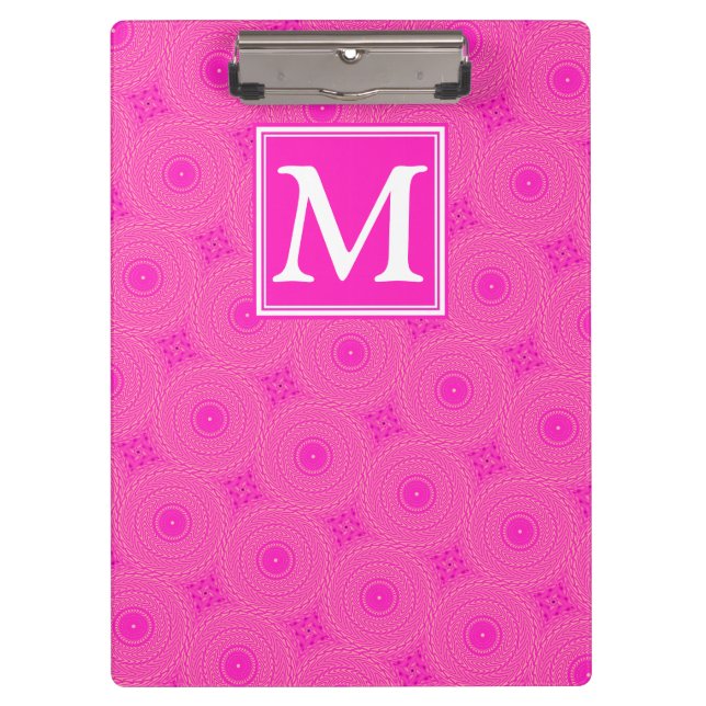 Monogram hot pink circles pattern clipboard (Front)