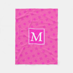 Monogram hot pink circles pattern fleece blanket