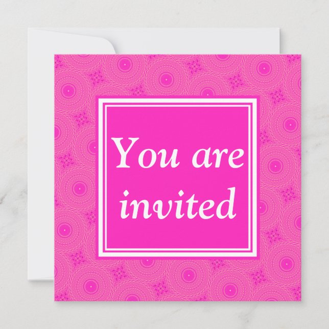 Monogram hot pink circles pattern invitation (Front)