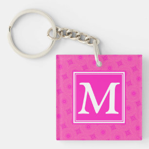 Monogram hot pink circles pattern key ring