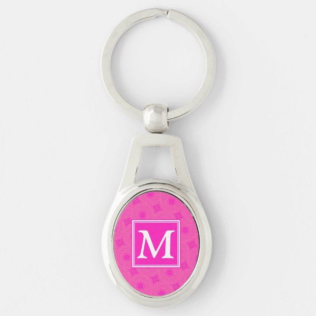 Monogram hot pink circles pattern key ring (Front)