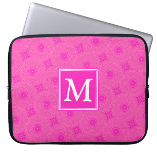 Monogram hot pink circles pattern laptop sleeve