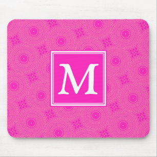 Monogram hot pink circles pattern mouse pad