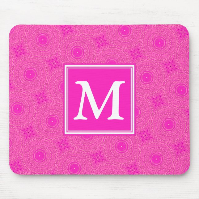 Monogram hot pink circles pattern mouse pad (Front)
