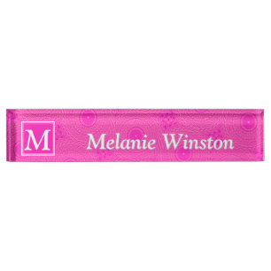Monogram hot pink circles pattern nameplate