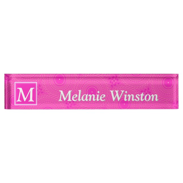 Monogram hot pink circles pattern nameplate (Front)