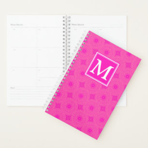 Monogram hot pink circles pattern planner