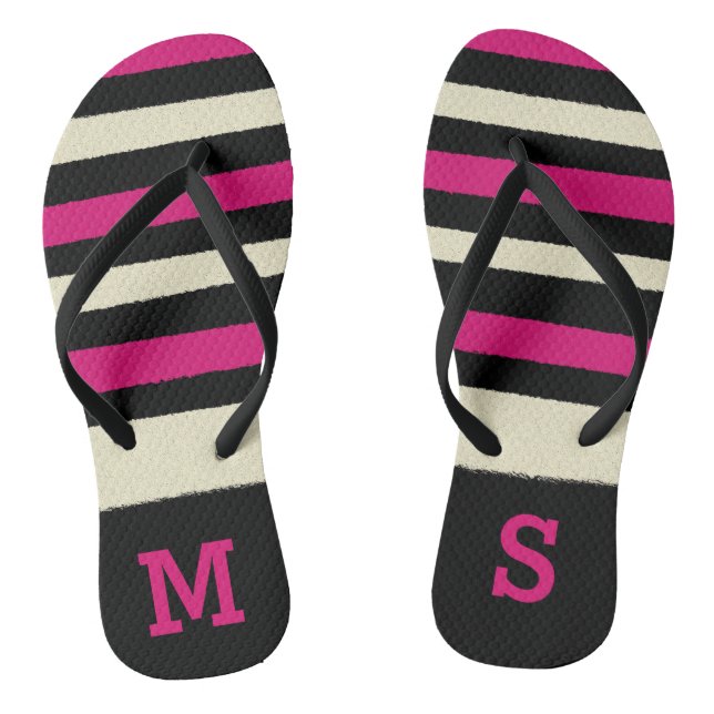 Monogram Hot Pink Cute Modern Trendy Pattern Thongs (Footbed)