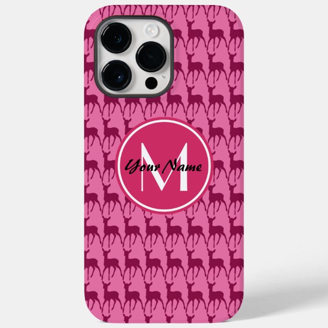 Monogram Hot Pink Deer, Personalised Name | #1 Case-Mate iPhone Case (Back)