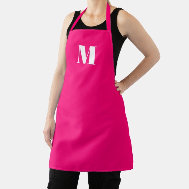 Monogram hot pink fuchsia custom initial modern apron (Insitu)
