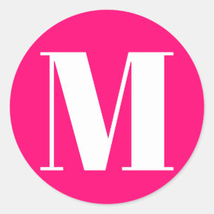 Monogram  hot pink fuchsia white initial number classic round sticker