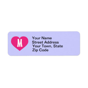 Monogram Hot Pink Heart Return Address Label