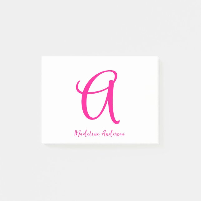 Monogram Hot Pink Modern  Feminine Post-it Notes (Front)