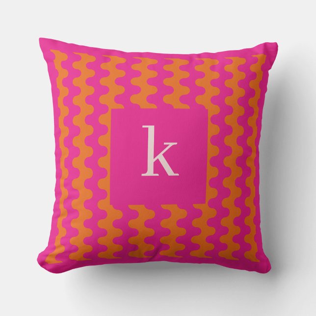 Monogram Hot Pink Orange Bold Wavy Pattern Cushion (Creator Uploaded)
