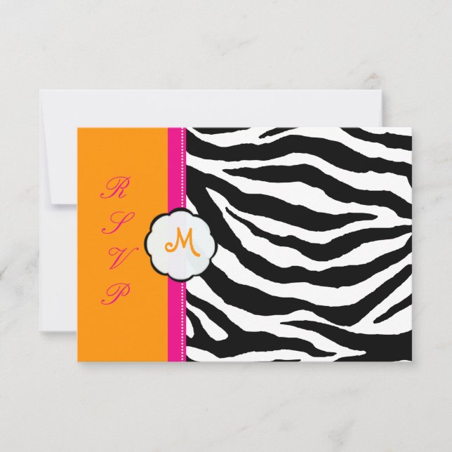 Monogram/Hot Pink/Orange/Zebra RSVP Card (Front)