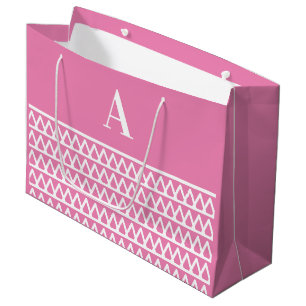 Monogram Hot Pink Pattern Christmas Large Gift Bag