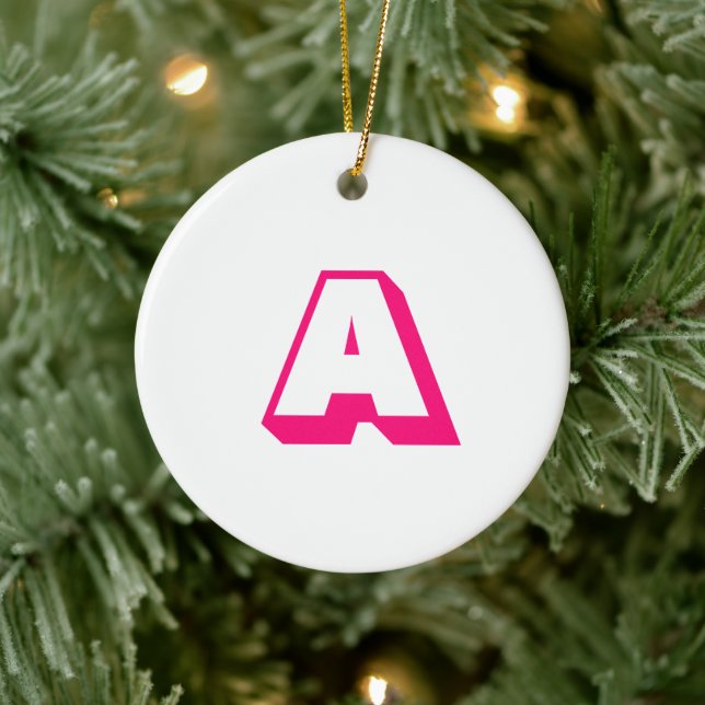 Monogram hot pink white custom initial Christmas Ceramic Ornament (Tree)