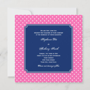 Monogram Hot Pink, White Polka Dot with Royal Blue Invitation