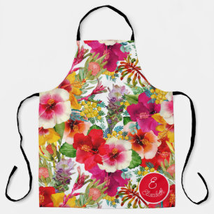 Monogram Hot Tropical Blooms Pattern Apron