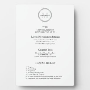 Monogram Hotel Guest Wifi and rules hospitality  Plaque