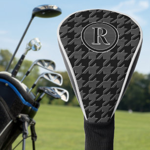 Monogram Houndstooth Pattern Black & Grey Wood Golf Head Cover