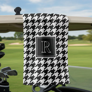 Monogram Houndstooth Pattern Black & White Golf Towel