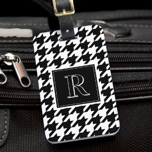 Monogram Houndstooth Pattern Black & White Luggage Tag
