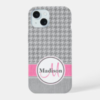 Monogram Houndstooth Pattern Grey and Pink