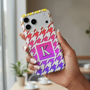Monogram Houndstooth Pattern Rainbow White