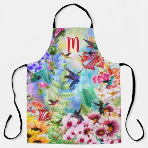 Monogram Humming Birds with Flowers Apron