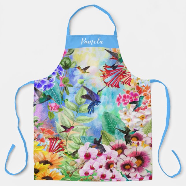 Monogram Humming Birds with Flowers Apron (Front)