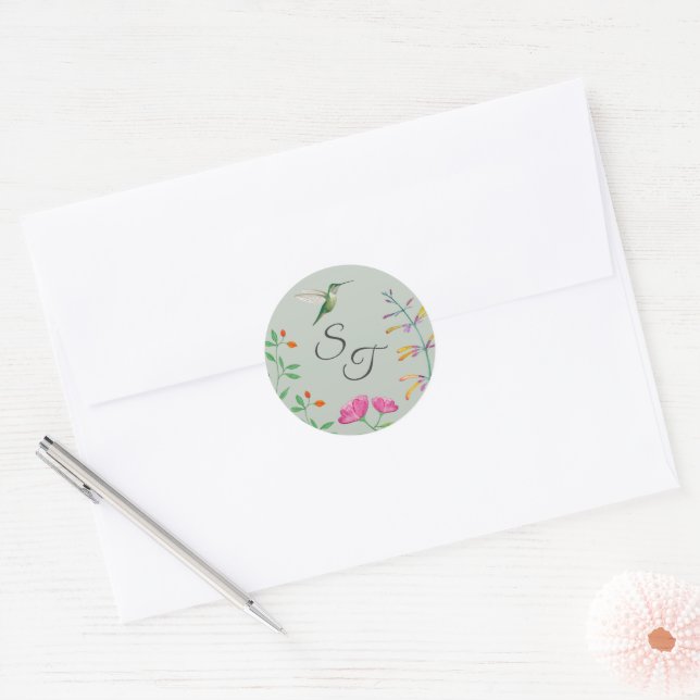 Monogram Hummingbird  Classic Round Sticker (Envelope)