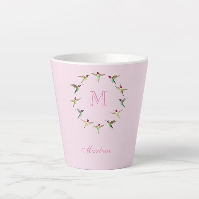 Monogram Hummingbirds Latte Mug (Front)