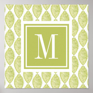 Monogram   Hygge Flowers Pattern Poster