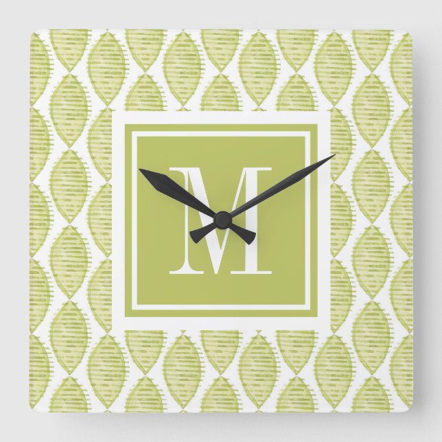 Monogram | Hygge Flowers Pattern Square Wall Clock (Front)