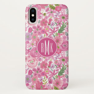 Monogram   I Do Pink Watercolor Floral Pattern iPhone X Case