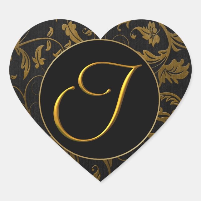 Monogram I Gold and Black Damask Wedding Seal (Front)