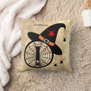 Monogram I Halloween Sky Witch Spiders Name Cushion