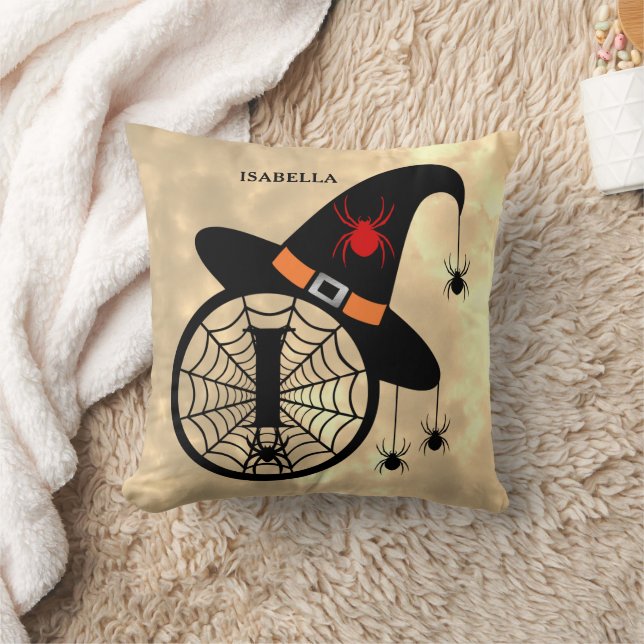 Monogram I Halloween Sky Witch Spiders Name Cushion (Blanket)