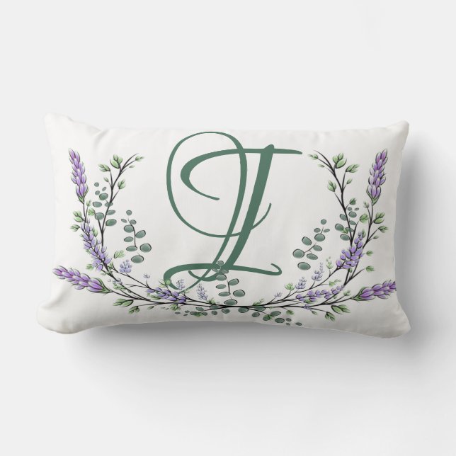 Monogram I Lavender Eucalyptus Lumbar Cushion (Front)