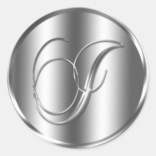 Monogram I Silver Colour Wedding Invitation Holida Classic Round Sticker
